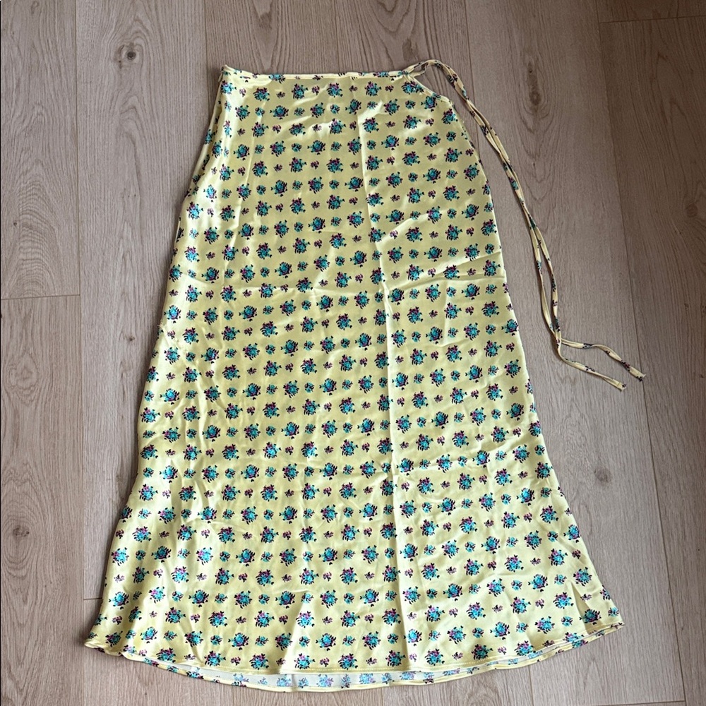 Yellow Floral Wrap Midi Skirt